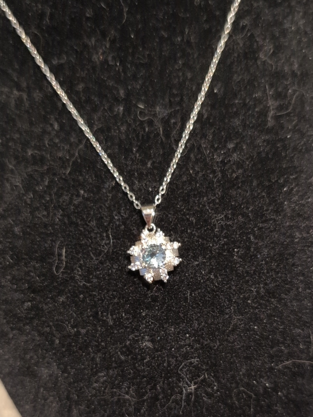 Sterling Silver Aquamarine & Cubic Zirconia Snowflake Pendant Necklace - Blue